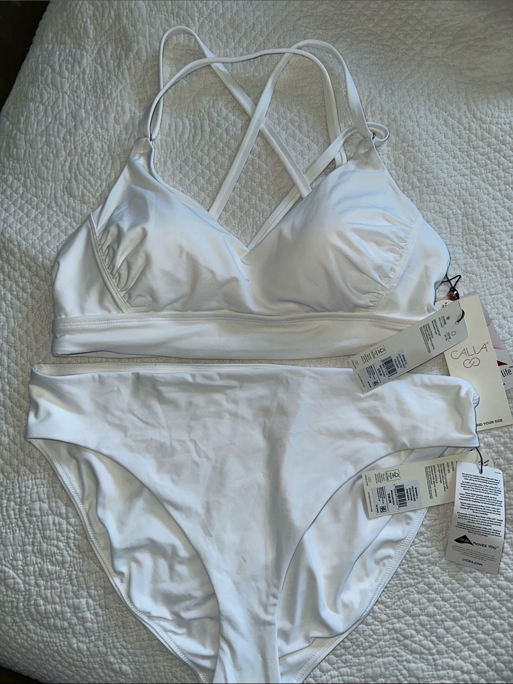 CALLA White Strappy Bralette & High-Waist Bikini Bottom Set